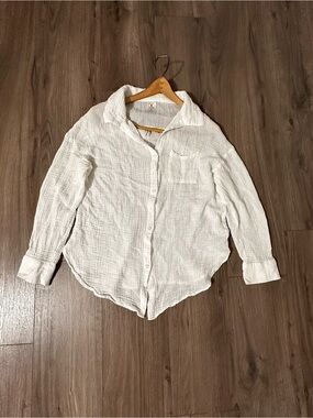 Shade & Shore White Cotton Gauze Button-Down Shirt